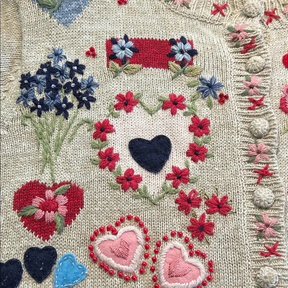 Embroidered Heart Pattern Cardigan - Picture 8 of 13